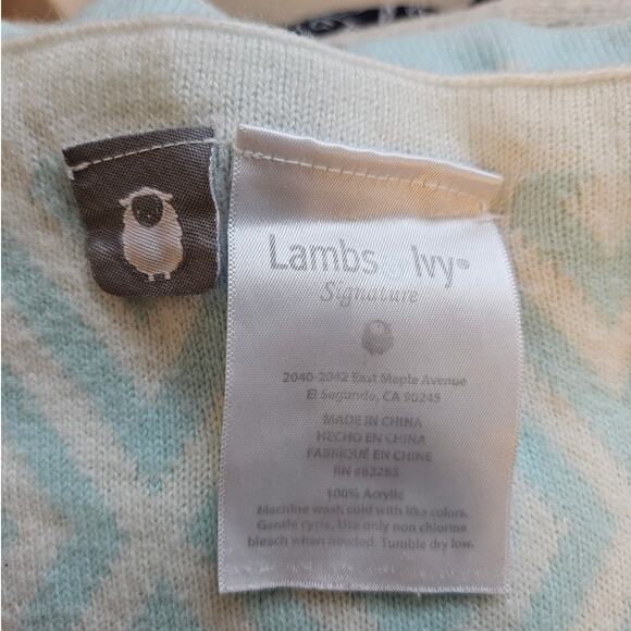 Lambs & Ivy Blue Cream Diamond Print Acrylic Baby Blanket Geometric Minimalist - Picture 2 of 4